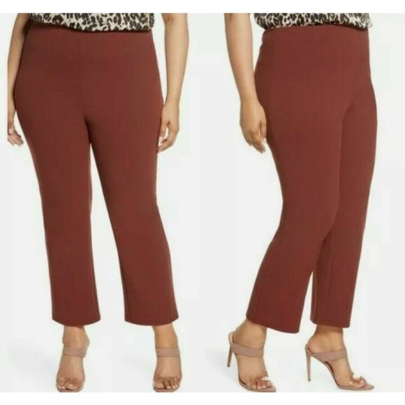 Leith Pants - Leith Sz. 3X=22-24 (20W-22W) Brown Mocha High Waist Slim Side Zip Pants NWT